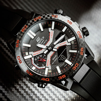 Casio Edifice ECB-2000PB-1ADF Men The Sospensione Digital Analog Black Dial Black Resin Band