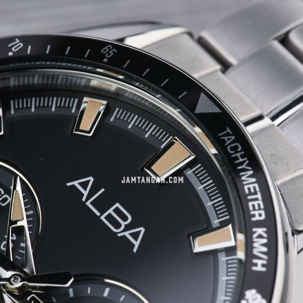 Alba Signa A4B015X1 Chronograph Men Black Dial Stainless Steel Strap