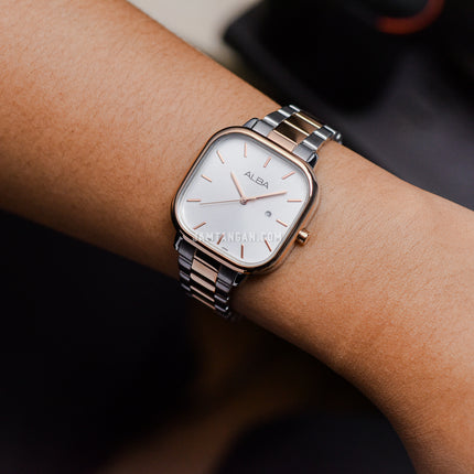 Alba Fashion AH7BZ0X1 Ladies Silver White Dial Dual Tone Stainless Steel Strap