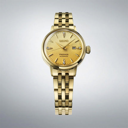 Seiko Presage SRE018J1 Cocktail Time Eggnog Diamond-Set Gold Stainless Steel Strap