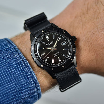 Seiko Presage SRPH95J1 Style60s Automatic Black Dial Black Leather Strap