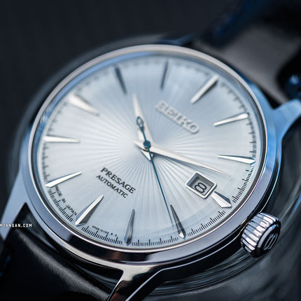 Seiko Presage SRPB43J1 Cocktail Time Skydiving Light Blue Texture Dial Black Leather Strap