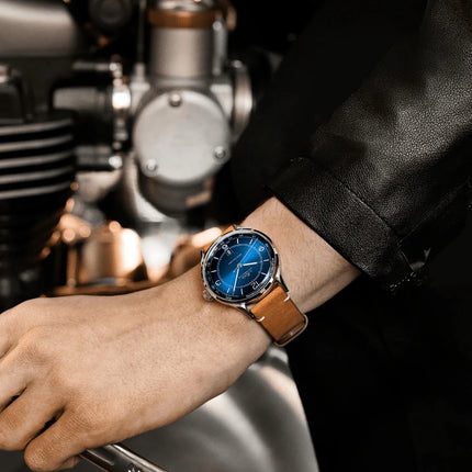 MIDO Multifort M040.407.16.040.00 Patrimony Automatic Blue Dial Brown Patina Leather Strap