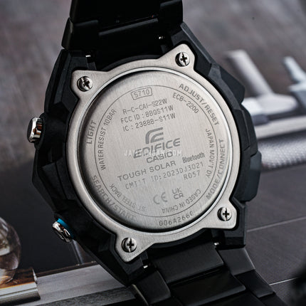 Casio Edifice ECB-2200DD-1ADF Men Windflow Digital Analog Black Dial Black Stainless Steel Band