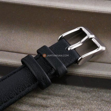 Alba Fashion AG8Q59X1 Ladies Silver White Dial Black Leather Strap