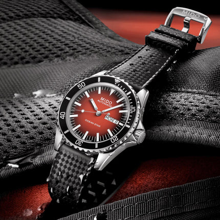 MIDO Ocean Star M026.830.17.421.00 Tribute Red Gradient Dial Black Rubber Strap