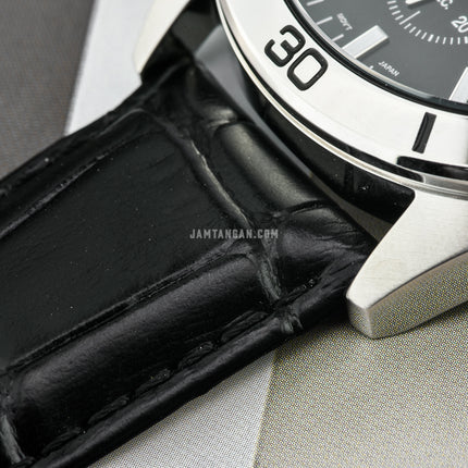 Alba Active AT3H33X1 Chronograph Men Black Dial Black Leather Strap