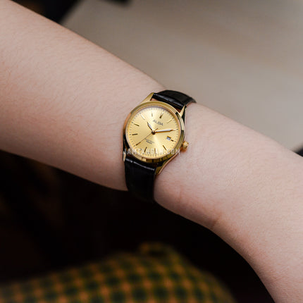 Alba Prestige AH7CG0X1 Ladies Gilt Dial Black Leather Strap