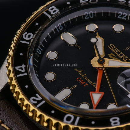 Seiko 5 Sports SSK036K1 SKX Series Automatic GMT Black Dial Brown Leather Strap