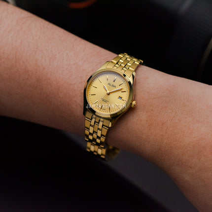 Alba Prestige AH7CE6X1 Ladies Gilt Dial Gold Stainless Steel Strap