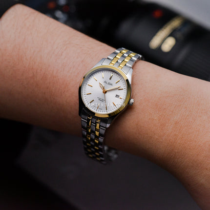 Alba Prestige AH7CF0X1 Ladies Silver White Dial Dual Tone Stainless Steel Strap