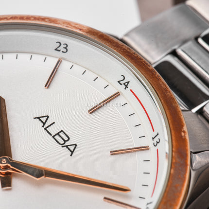 Alba Prestige AS9D30X1 Silver White Patterned Dial Stainless Steel Strap