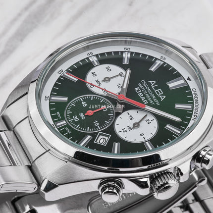 Alba Active AT3K27X1 Men Chronograph Green Dial Stainless Steel Strap