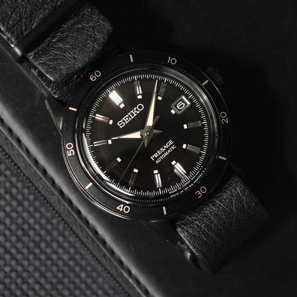 Seiko Presage SRPH95J1 Style60s Automatic Black Dial Black Leather Strap