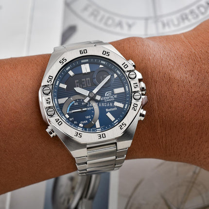 Casio Edifice ECB-10D-2ADF Men Blue Digital Analog Dial Stainless Steel Band