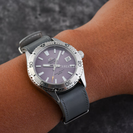Orient Mako 40 RA-AC0Q07V Men Lilac Dial Grey Leather Strap