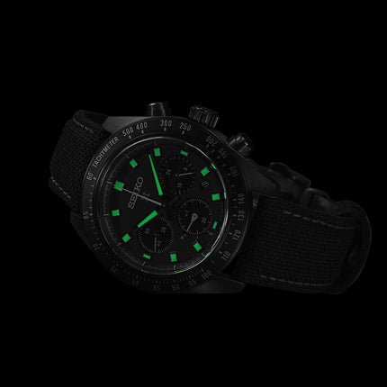 Seiko Prospex SSC923P1 SeiTona Speedtimer Black Series Night Vision Black Dial Black Nylon Strap