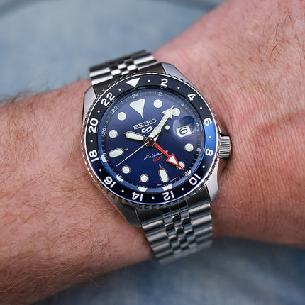 Seiko 5 Sports SSK003K1 SKX Sports Style GMT Batman Automatic Blue Dial Stainless Steel Strap