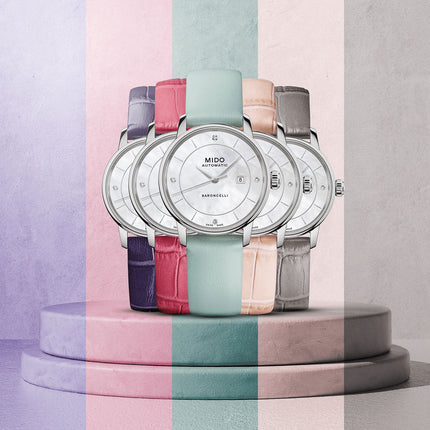 MIDO Baroncelli M037.207.16.106.00 Signature Lady Colours MOP Dial Leather Strap + 4 Extra Strap