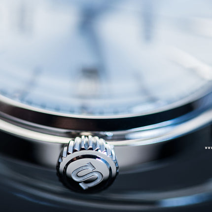 Seiko Presage SRPB43J1 Cocktail Time Skydiving Light Blue Texture Dial Black Leather Strap