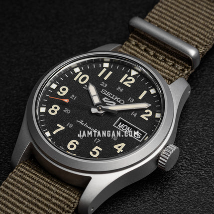 Seiko 5 Sports SRPJ85K1 Mid-Field Sports Style Green Zone Automatic Men Black Dial Nylon Strap