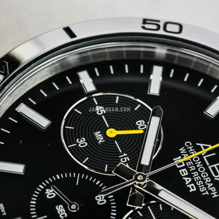 Alba Active AT3H33X1 Chronograph Men Black Dial Black Leather Strap