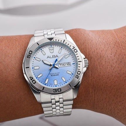 Alba Active Gravity AV3587X1 Men Blue Gradient Dial Stainless Steel Strap