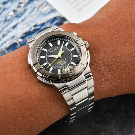 Seiko Criteria SNQ057P1 Perpetual Calendar Black Dial Stainless Steel Strap
