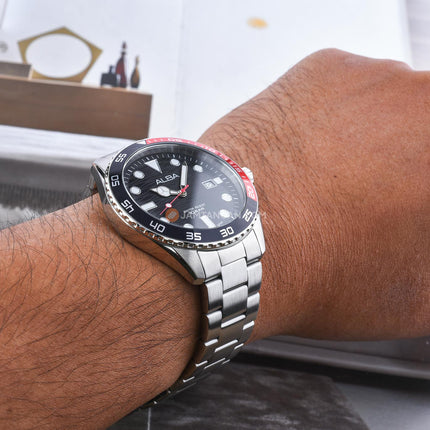 Alba Active AS9V55X1 Men Black Dial Coke Bezel Stainless Steel Strap