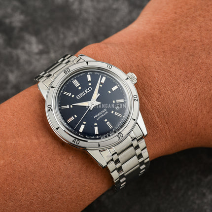 Seiko Presage SRPL07J1 Style60s Elegant Yet Rugged Dark Blue Dial Stainless Steel Strap
