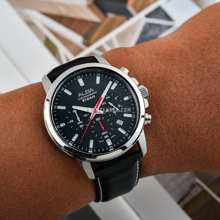 Alba Active AT3J63X1 Men Chronograph Black Dial Black Leather Strap