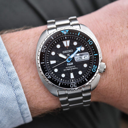 Seiko Prospex SRPG19K1 King Turtle PADI Edition Automatic Divers 200M Black Dial Stainless Steel
