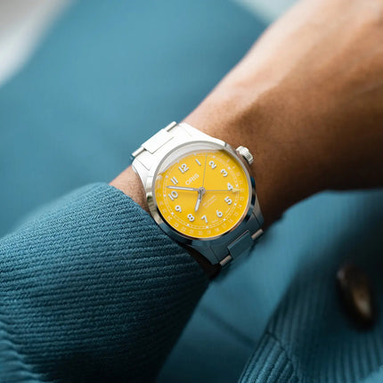 Oris Big Crown 01-754-7798-4069-07-8-20-06 Pointer Date Yellow Dial Stainless Steel Strap