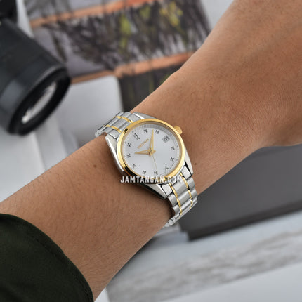 Seiko Ladies SUR582P1 Discover More Crystal Silver Dial Stainless Steel Strap