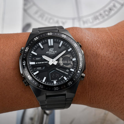 Casio Edifice EFV-C110DC-1ADF Black Digital Analog Dial Black Stainless Steel Band