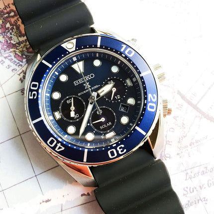 Seiko Prospex SSC759J1 Sumo Solar Chronograph Blue Navy Dial Black Silicone Strap