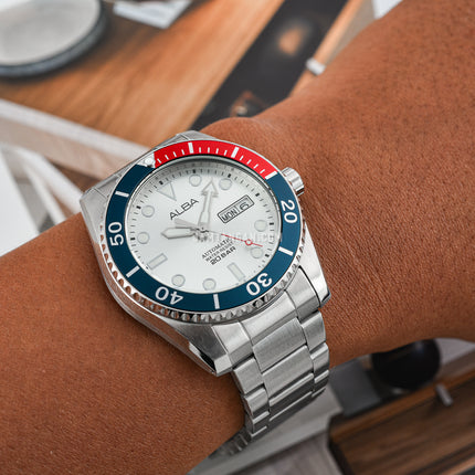 Alba Mechanical AL4295X1 Automatic Men Pepsi Silver White Dial Stainless Steel Strap