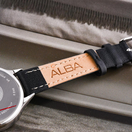 Alba Fashion AG8Q59X1 Ladies Silver White Dial Black Leather Strap
