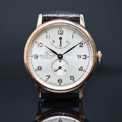 Orient Star Heritage RE-AW0003S Gothic Power Reserve Small Man Silver Dial Brown Leather Strap