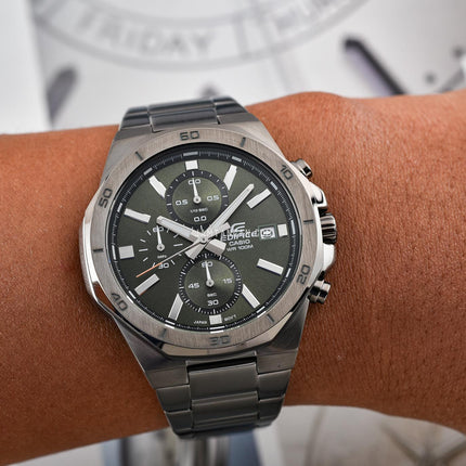 Casio Edifice EFV-640DC-3AVUDF Chronograph Men Green Dial Gunmetal Stainless Steel Band