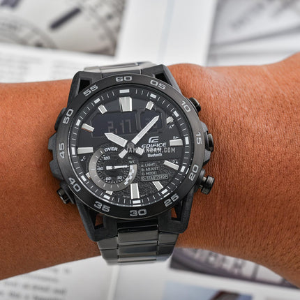 Casio Edifice ECB-40BK-1ADF Sospensione Men Black Dial Black Stainless Steel Band