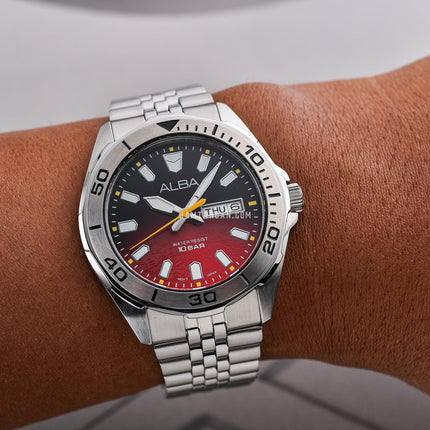 Alba Active Gravity AV3581X1 Men Red Gradient Dial Stainless Steel Strap