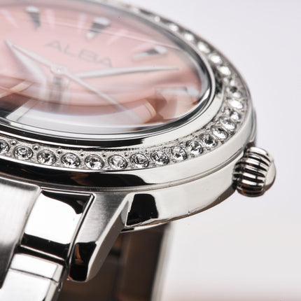 Alba AH7DL5X1 Ladies Pink Dial Stainless Steel Strap