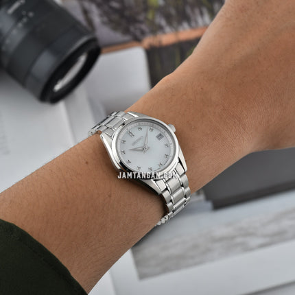 Seiko Ladies SUR579P1 Discover More Crystal Mother Of Pearl Dial Stainless Steel Strap