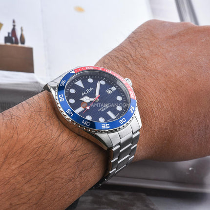 Alba Active AS9V53X1 Men Blue Dial Pepsi Bezel Stainless Steel Strap