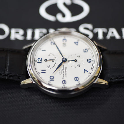 Orient Star Heritage RE-AW0004S Gothic Power Reserve Small Man Silver Dial Black Leather Strap
