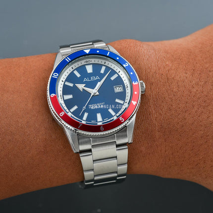 Alba AS9U77X1 Men Sport Pepsi Blue Dial Stainless Steel Strap