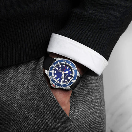 Seiko Prospex SNE593P1 Solar Divers 200M Blue Dial Black Silicone Strap