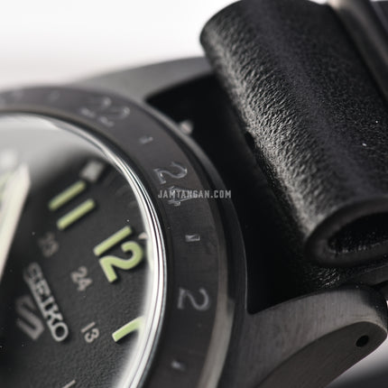 Seiko 5 Sports SSK025K1 GMT Field Street Style Deception Black Dial Black Leather Strap