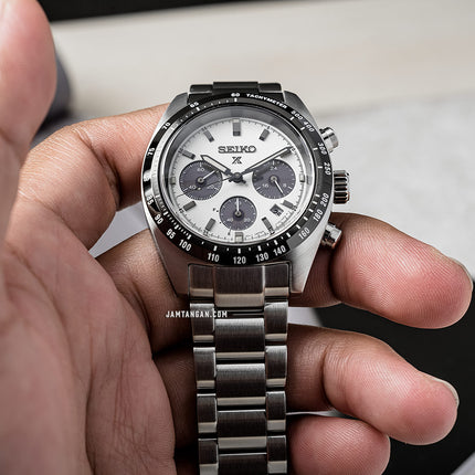 Seiko Prospex SSC813P1 Speedtimer SeiTona Panda Solar Chronograph White Dial Stainless Steel Strap